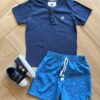 Conjunto Infantil Masculino Camiseta Malha e Bermuda Estampada Azul Fernanda Ramos Kids