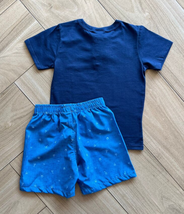 fernandaramoskids com br Conjunto Infantil Masculino Camiseta Malha e Bermuda Estampada Azul2