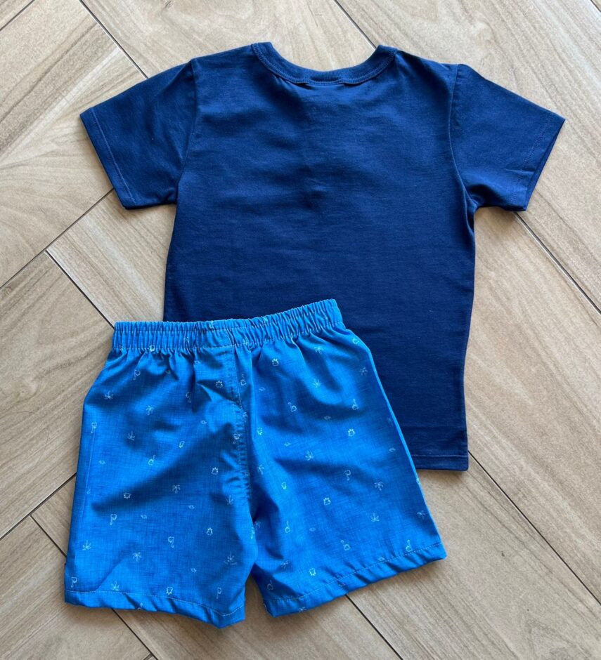 fernandaramoskids com br Conjunto Infantil Masculino Camiseta Malha e Bermuda Estampada Azul2