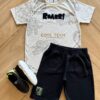 Conjunto Infantil Masculino Camiseta Roarr e Bermuda Preta Fernanda Ramos Kids