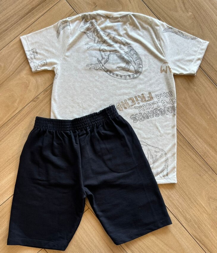 fernandaramoskids com br Conjunto Infantil Masculino Camiseta Roarr e Bermuda Preta2