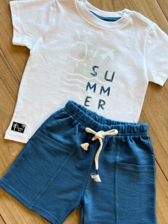 fernandaramoskids com br Conjunto Infantil Masculino Camiseta Summer e Bermuda Azul 1
