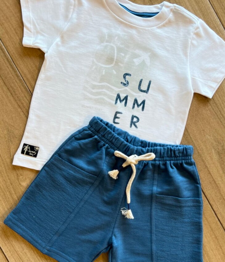 fernandaramoskids com br Conjunto Infantil Masculino Camiseta Summer e Bermuda Azul 1