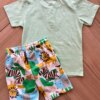 Conjunto Infantil Masculino Camiseta Verde e Bermuda Estampada Fernanda Ramos Kids