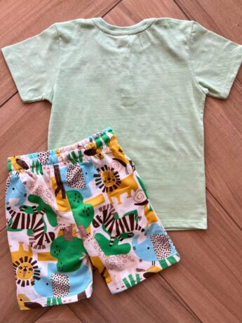 Conjunto Infantil Masculino Camiseta Verde e Bermuda Estampada Fernanda Ramos Kids