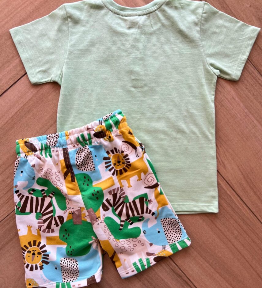Conjunto Infantil Masculino Camiseta Verde e Bermuda Estampada Fernanda Ramos Kids