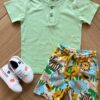 Conjunto Infantil Masculino Camiseta Verde e Bermuda Estampada Fernanda Ramos Kids