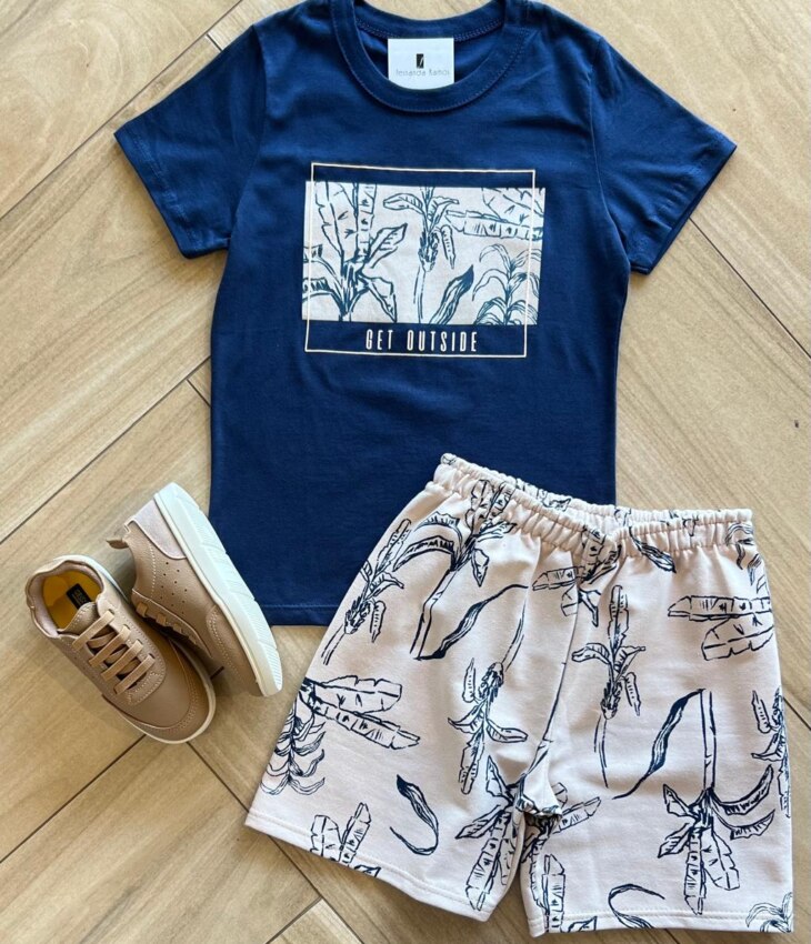 Conjunto Infantil Masculino Get Outside Camiseta Bermuda Fernanda Ramos Kids