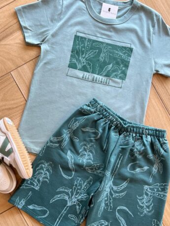 fernandaramoskids com br Conjunto Infantil Masculino Get Outside Camiseta Bermuda Verde 1