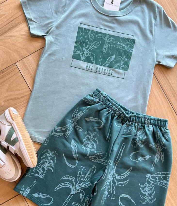 fernandaramoskids com br Conjunto Infantil Masculino Get Outside Camiseta Bermuda Verde 1