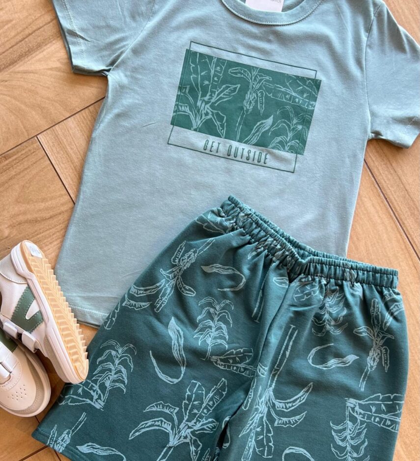 fernandaramoskids com br Conjunto Infantil Masculino Get Outside Camiseta Bermuda Verde 1