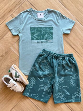 Conjunto Infantil Masculino Get Outside Camiseta Bermuda Verde Fernanda Ramos Kids