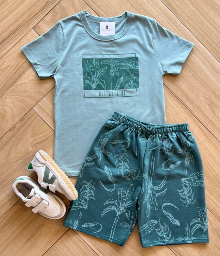 Conjunto Infantil Masculino Get Outside Camiseta Bermuda Verde Fernanda Ramos Kids