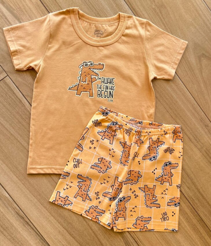 Conjunto Infantil Masculino Pijama Blusa e Short Jacaré Fernanda ramos kids