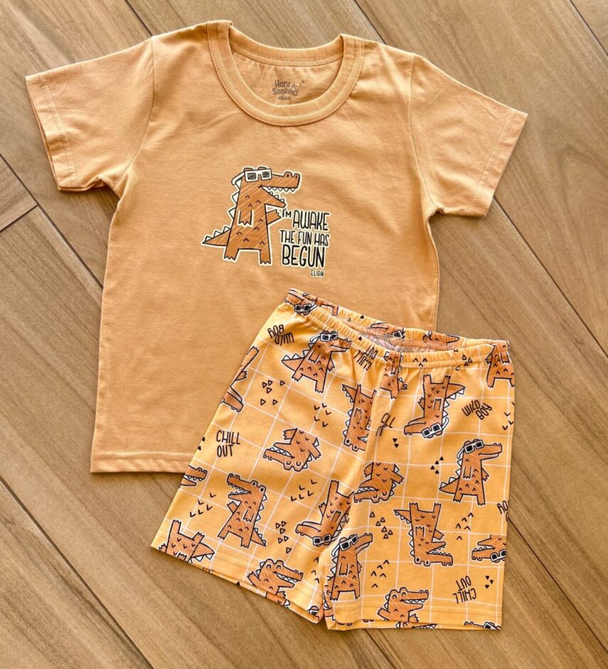 Conjunto Infantil Masculino Pijama Blusa e Short Jacaré Fernanda ramos kids
