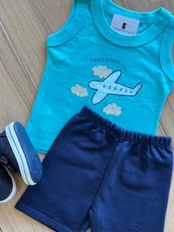 fernandaramoskids com br Conjunto Infantil Masculino Regata Avião e Bermuda Azul 1