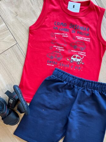 fernandaramoskids com br Conjunto Infantil Masculino Regata Como Desenhar e Bermuda Azul1