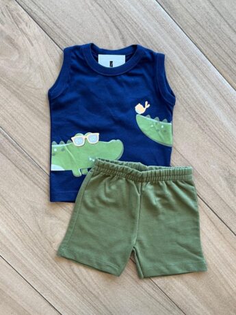 Conjunto Infantil Masculino Regata Crocodilo e Bermuda Verde Fernanda Ramos Kids