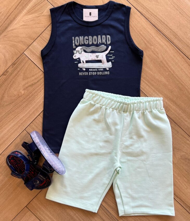 Conjunto Infantil Masculino Regata e Bermuda Longboard Fernanda Ramos Kids