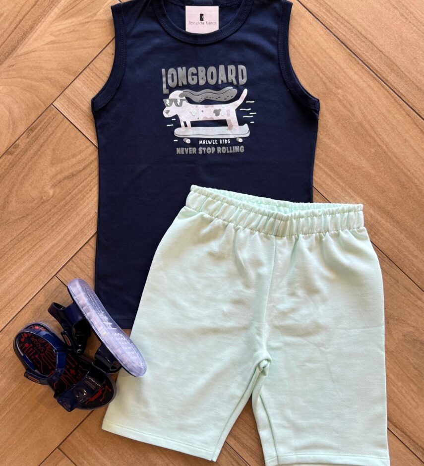 Conjunto Infantil Masculino Regata e Bermuda Longboard Fernanda Ramos Kids