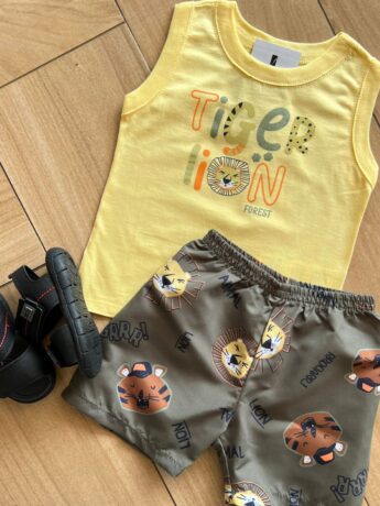 fernandaramoskids com br Conjunto Infantil Masculino Regata e Bermuda Safari Tigre 1