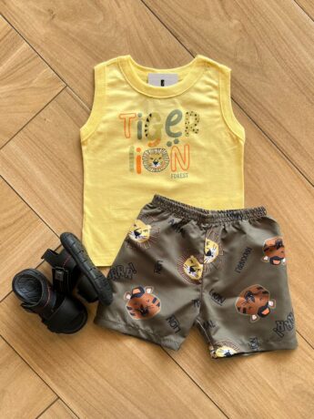 Conjunto Infantil Masculino Regata e Bermuda Safari Tigre Fernanda Ramos Kids