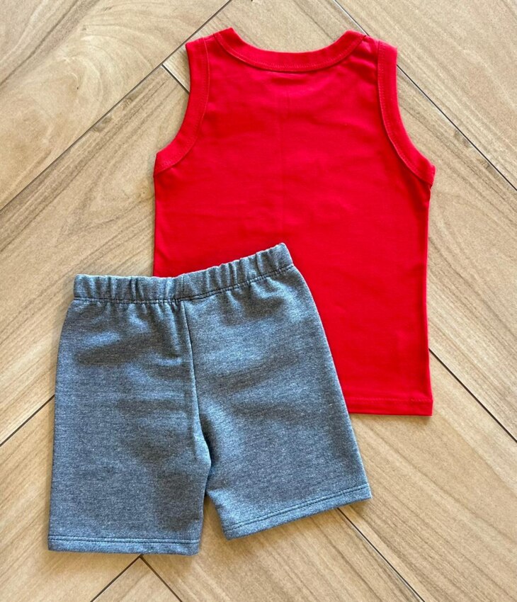 Conjunto Infantil Masculino Regata Futuro Piloto e Bermuda Cinza Fernanda Ramos Kids