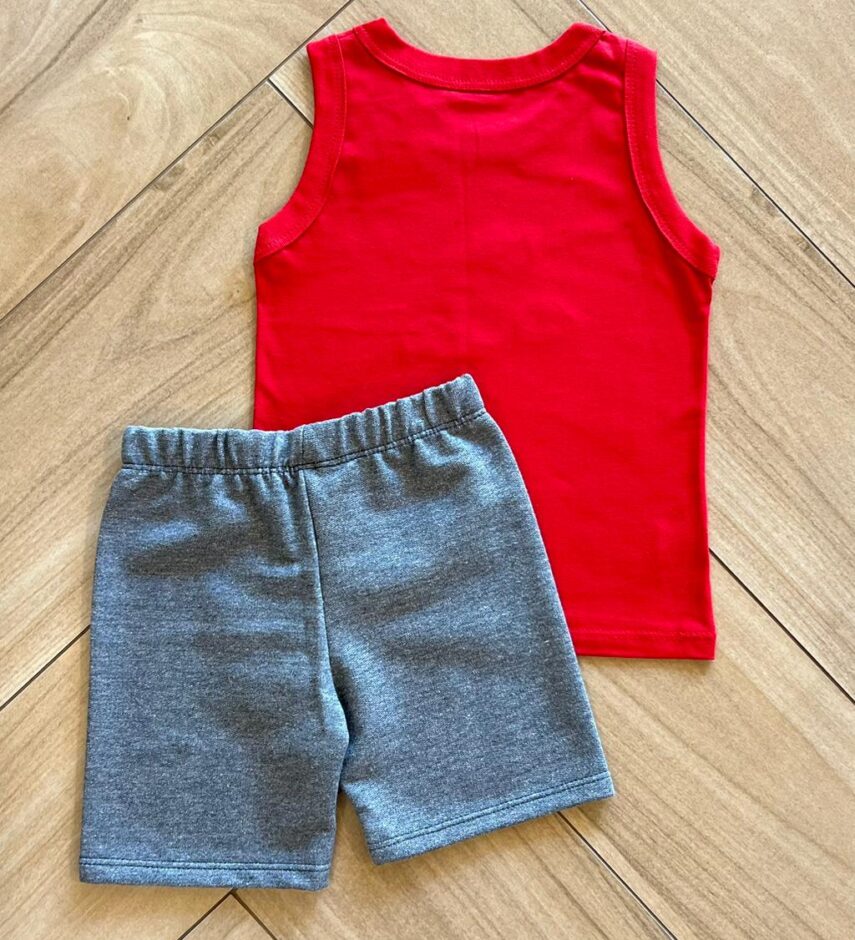 Conjunto Infantil Masculino Regata Futuro Piloto e Bermuda Cinza Fernanda Ramos Kids