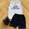 Conjunto Infantil Masculino Regata Hey Sunny Day e Bermuda Azul Fernanda Ramos Kids