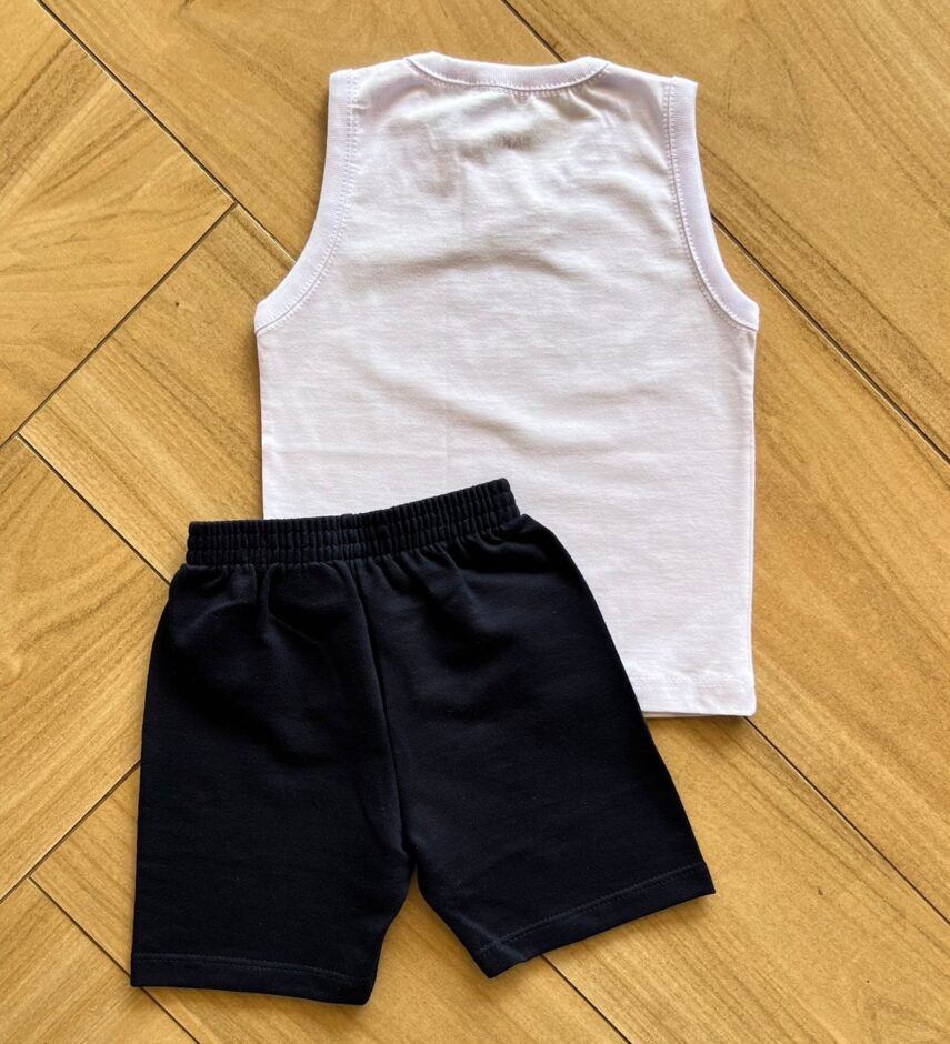 fernandaramoskids com br Conjunto Infantil Masculino Regata Hey Sunny Day e Bermuda Azul2