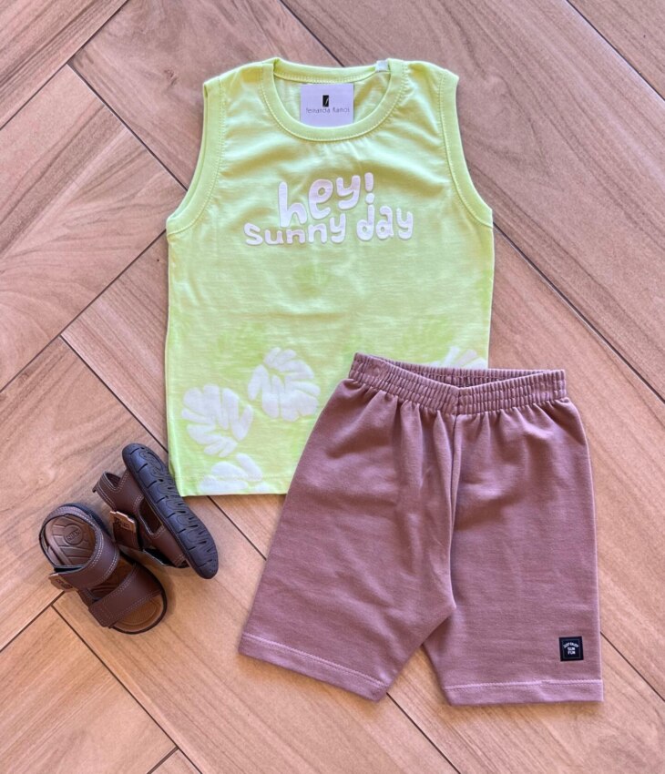 Conjunto Infantil Masculino Regata Hey Sunny e Bermuda Estampada Fernanda Ramos Kids