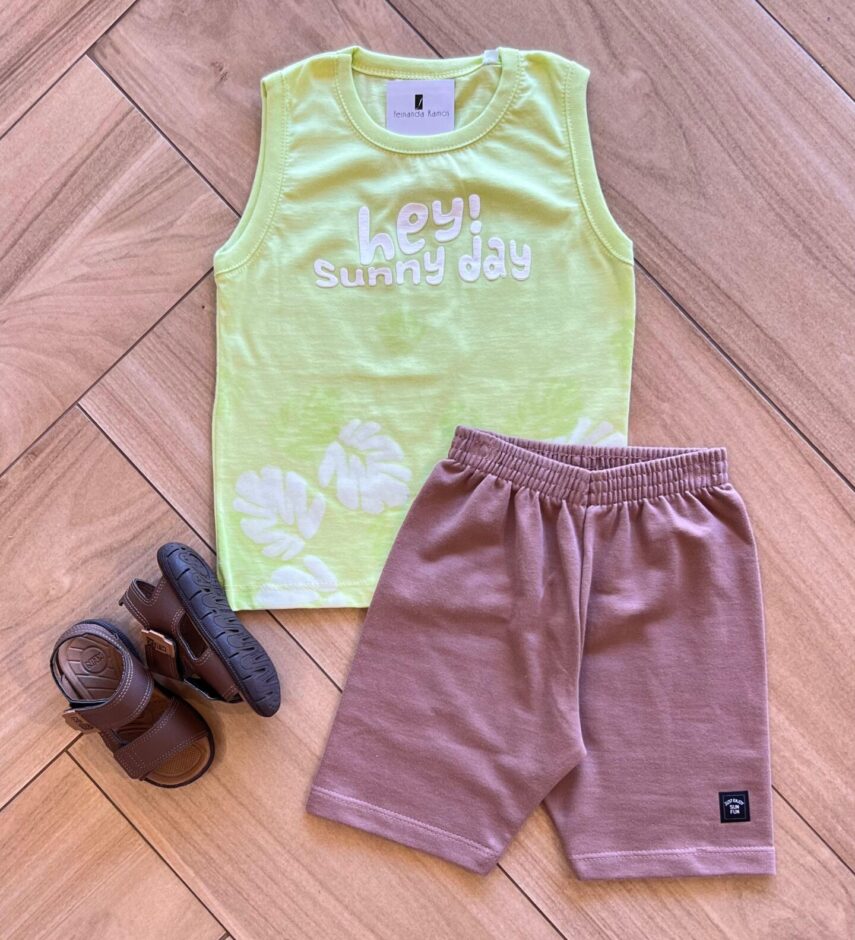 Conjunto Infantil Masculino Regata Hey Sunny e Bermuda Estampada Fernanda Ramos Kids