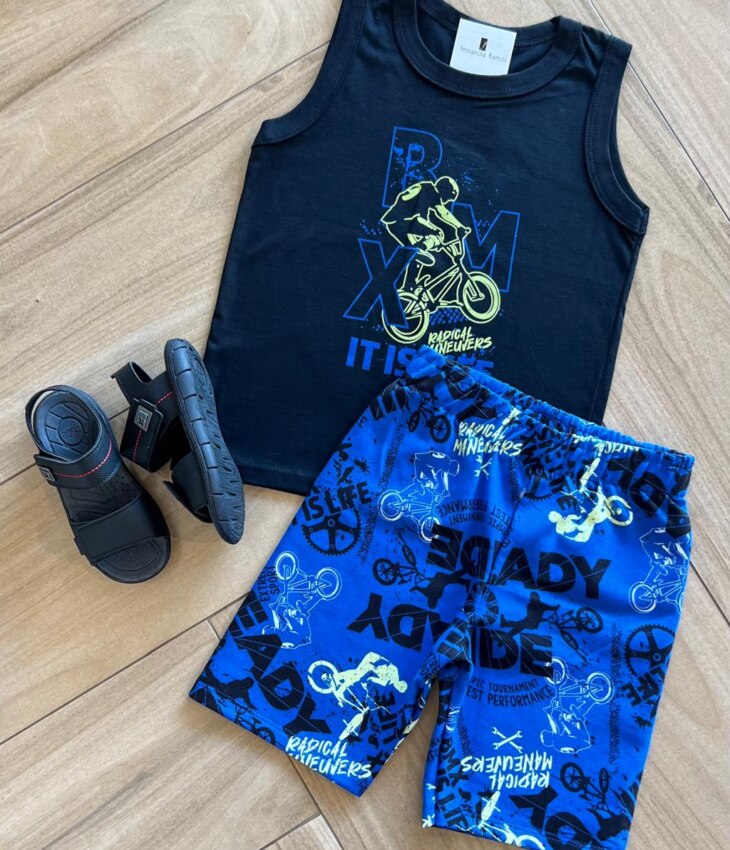 fernandaramoskids com br Conjunto Infantil Masculino Regata Itis Life e Bermuda Estampada 1