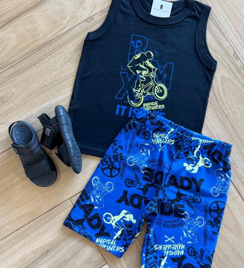 fernandaramoskids com br Conjunto Infantil Masculino Regata Itis Life e Bermuda Estampada 1