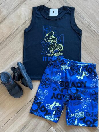Conjunto Infantil Masculino Regata Itis Life e Bermuda Estampada Fernanda ramos kids