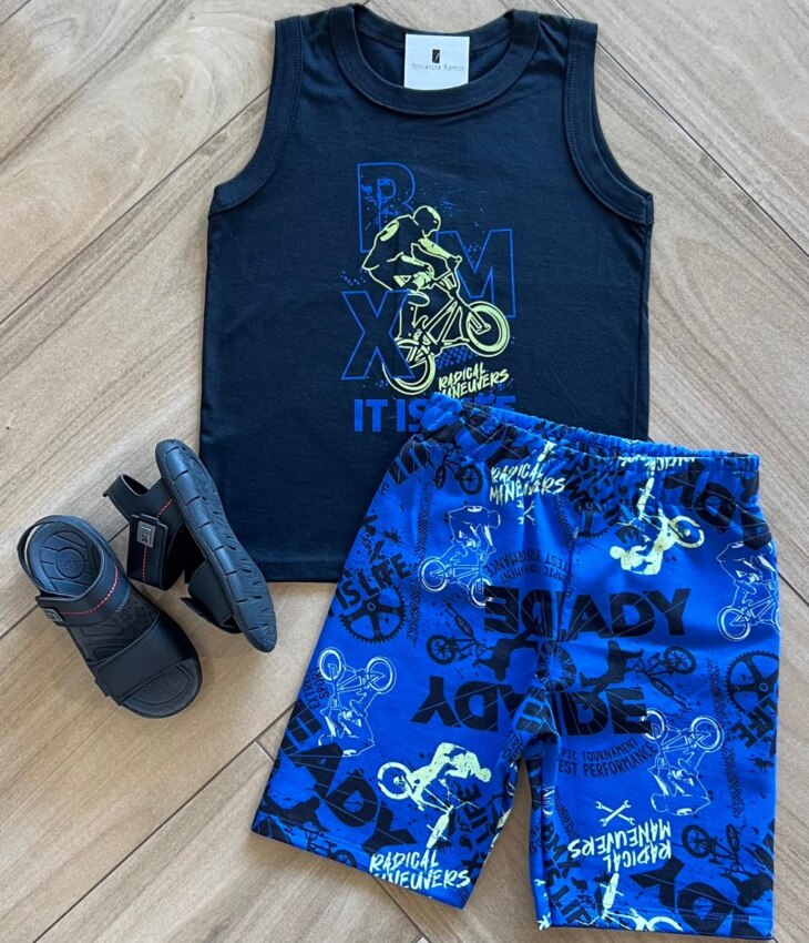 Conjunto Infantil Masculino Regata Itis Life e Bermuda Estampada Fernanda ramos kids