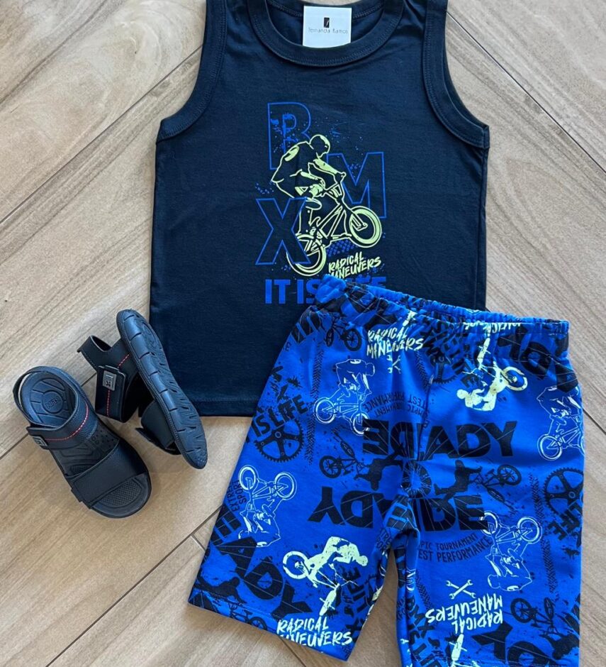 Conjunto Infantil Masculino Regata Itis Life e Bermuda Estampada Fernanda ramos kids