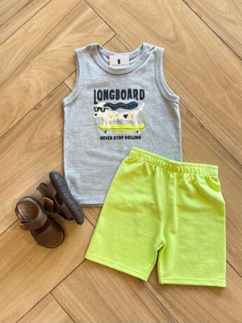 Conjunto Infantil Masculino Regata Long Board e Bermuda Estampada Fernanda ramos kids