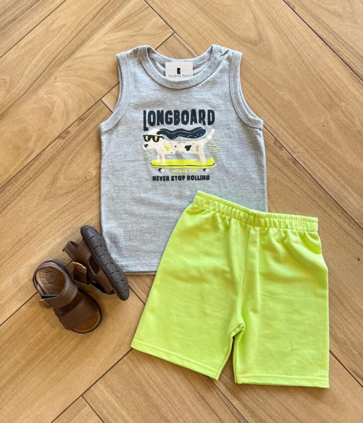 Conjunto Infantil Masculino Regata Long Board e Bermuda Estampada Fernanda ramos kids