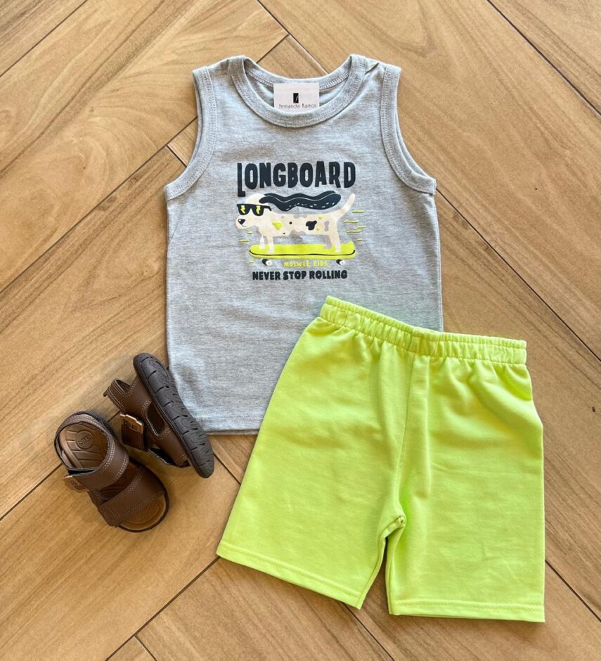 Conjunto Infantil Masculino Regata Long Board e Bermuda Estampada Fernanda ramos kids