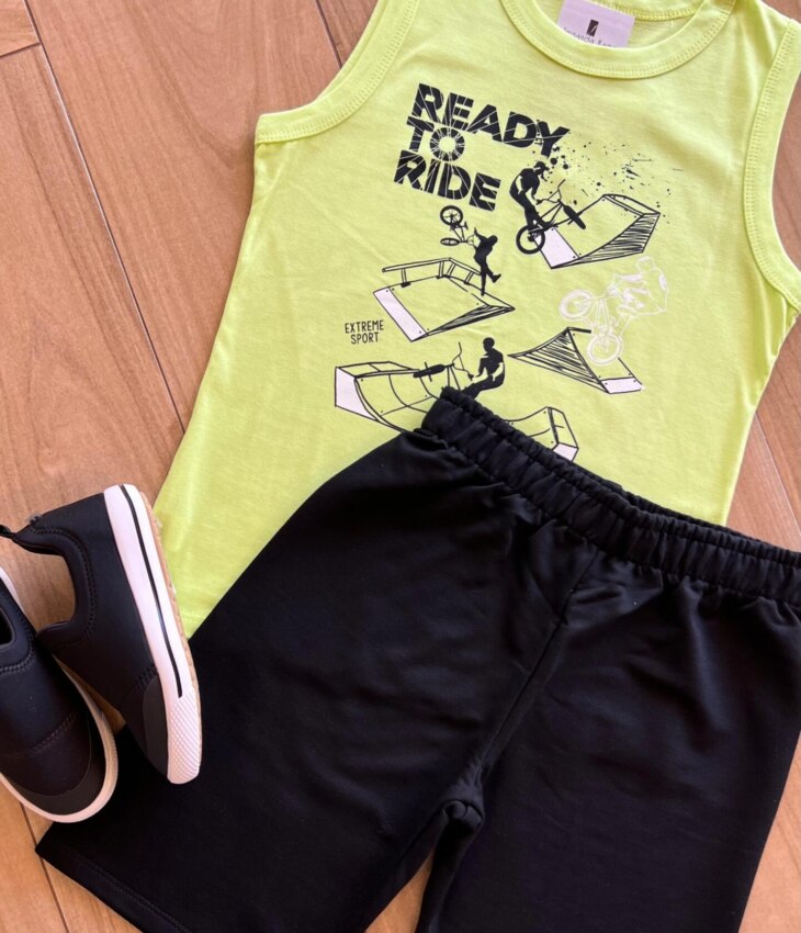 fernandaramoskids com br Conjunto Infantil Masculino Regata Ready To Ride e Bermuda 1