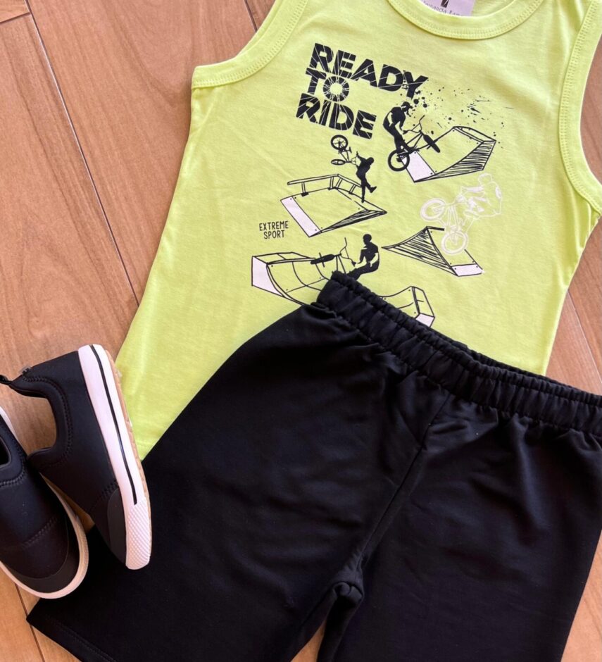 fernandaramoskids com br Conjunto Infantil Masculino Regata Ready To Ride e Bermuda 1