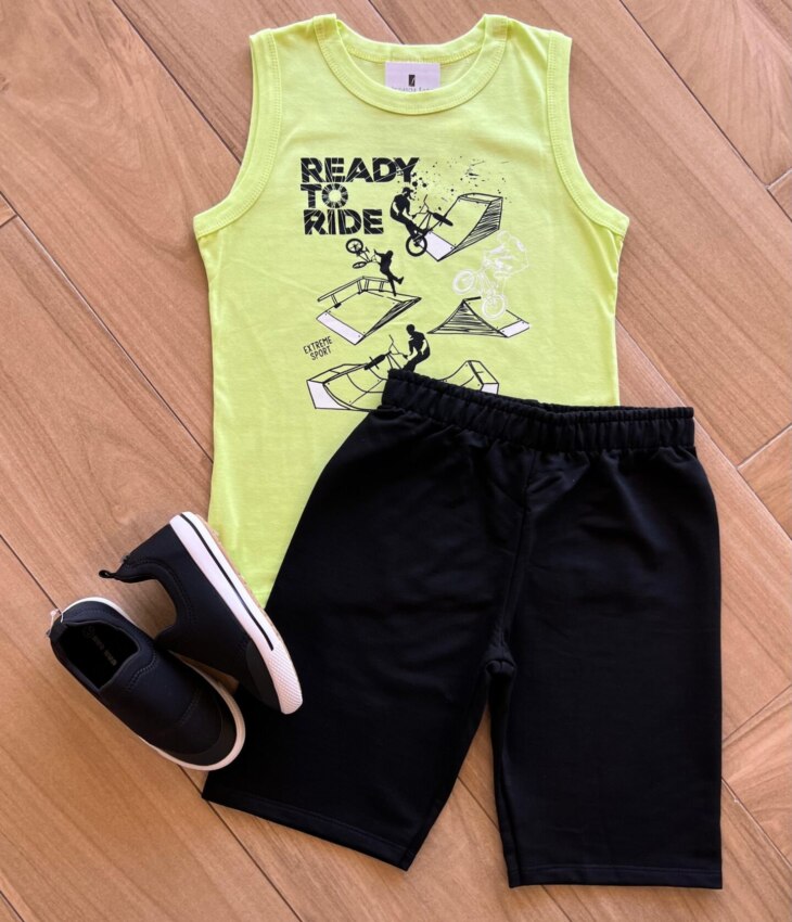 Conjunto Infantil Masculino Regata Ready To Ride e Bermuda Fernanda Ramos Kids