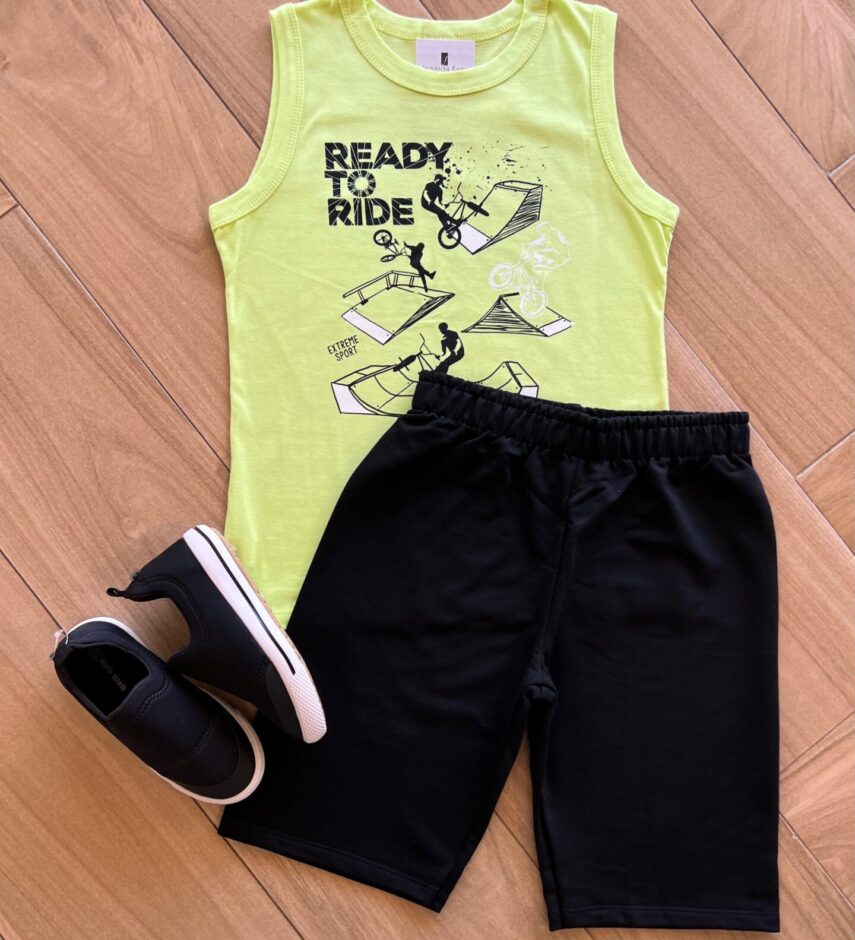 Conjunto Infantil Masculino Regata Ready To Ride e Bermuda Fernanda Ramos Kids