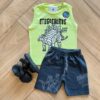 Conjunto Infantil Masculino Regata Stegosaurus e Bermuda Cinza Fernanda Ramos Kids