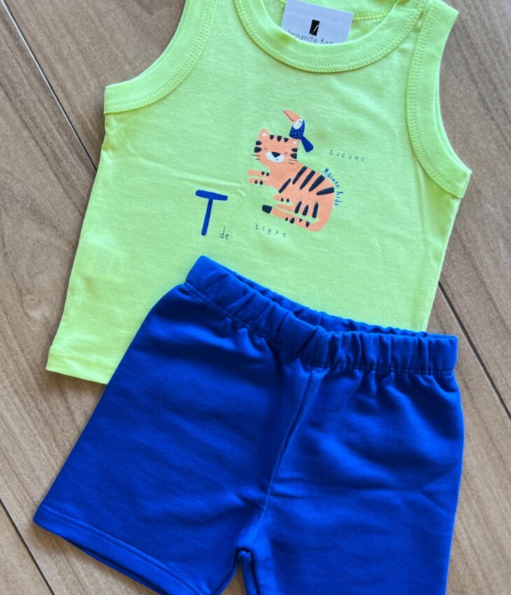 fernandaramoskids com br Conjunto Infantil Masculino Regata Tigre e Bermuda Azul1
