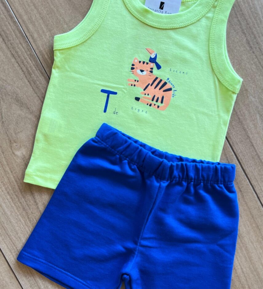 fernandaramoskids com br Conjunto Infantil Masculino Regata Tigre e Bermuda Azul1