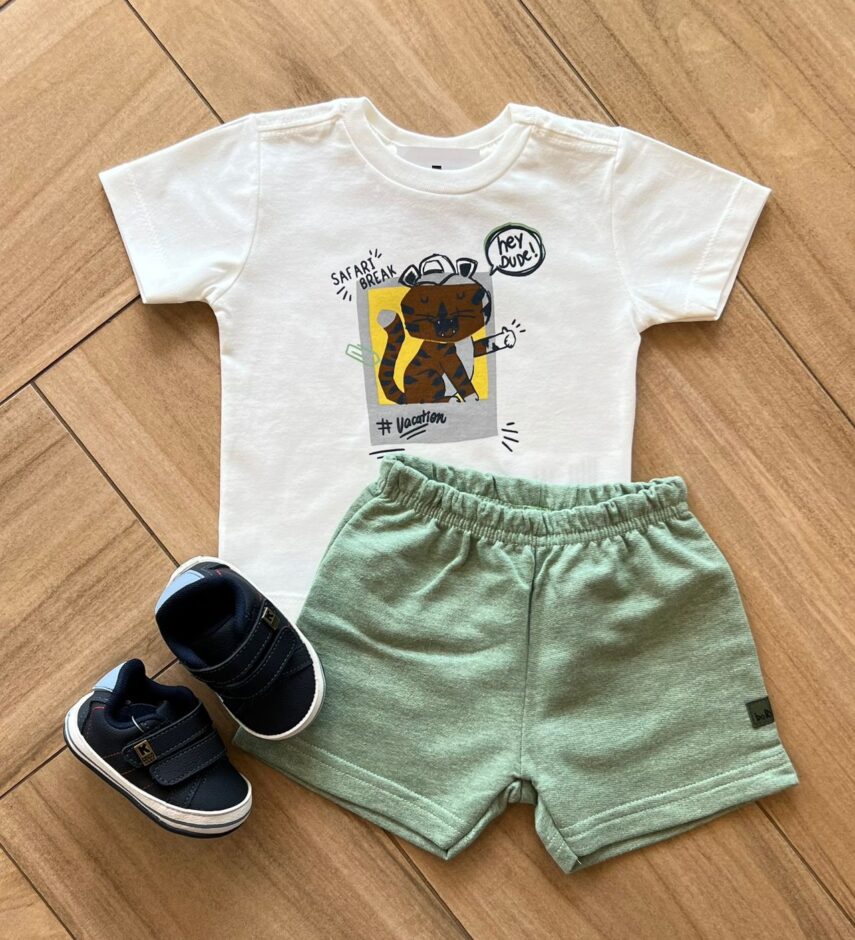 Conjunto Infantil Masculino Safari Break Camiseta e Bermuda Fernanda Ramos Kids