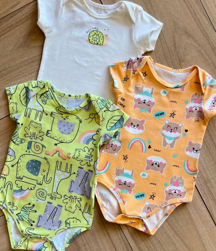 fernandaramoskids com br Kit 3 Body Infantil Unissex com Manga Estampados1