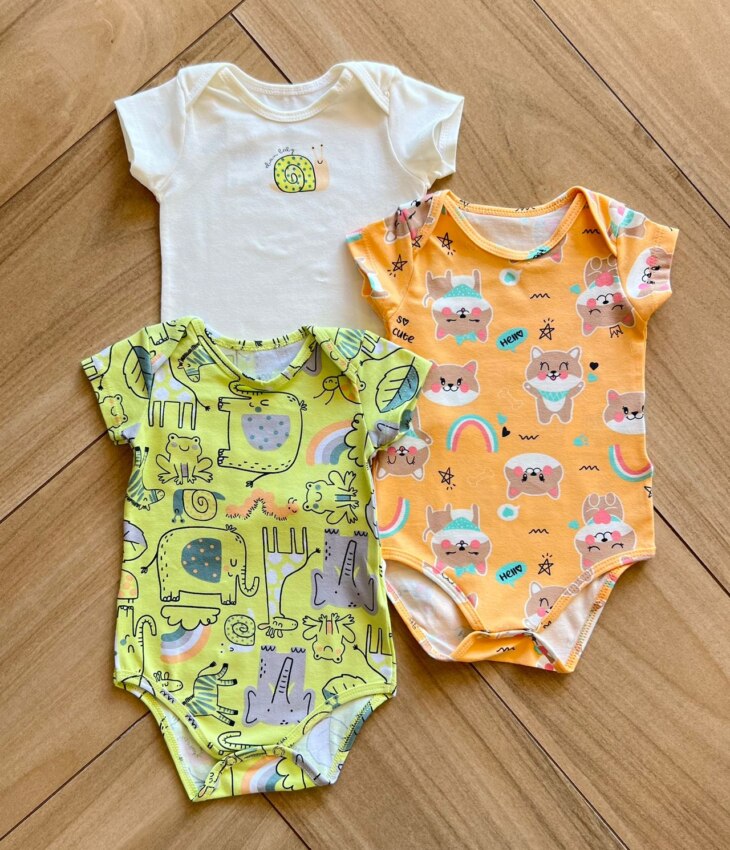 Kit 3 Body Infantil Unissex com Manga Estampados Fernanda Ramos Kids